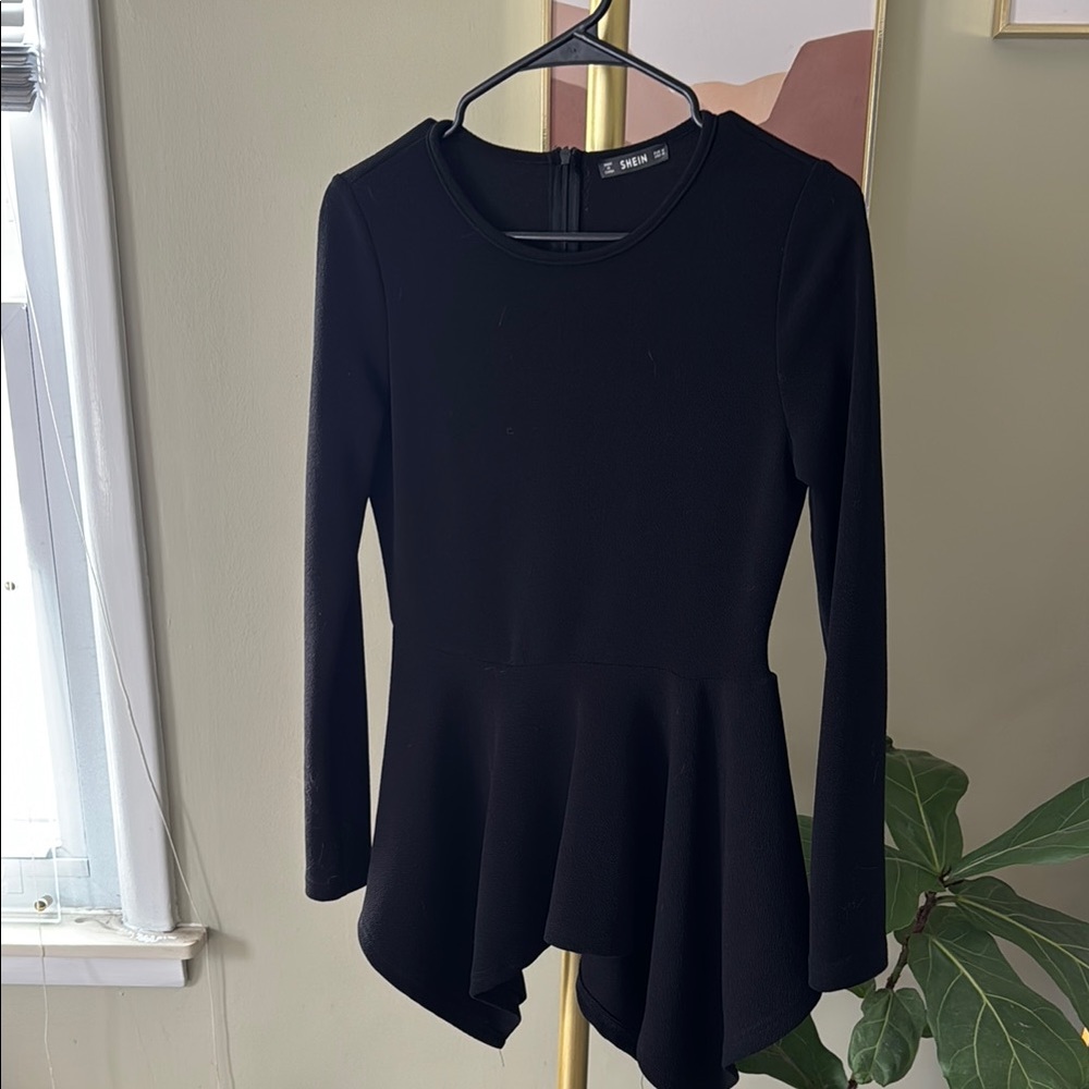 Shein Black Long Sleeve Peplum Top